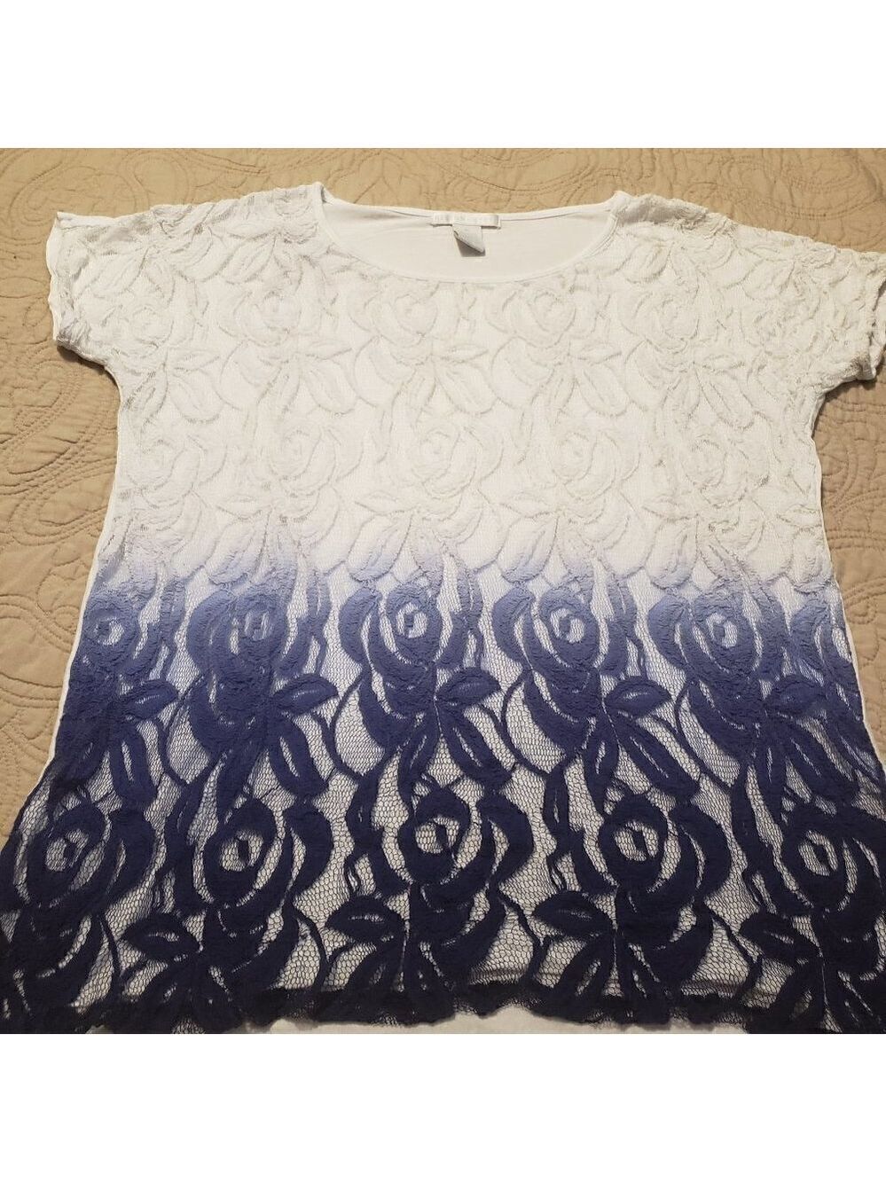 Design History Lace Overlay Dip Dye Short Sleeve